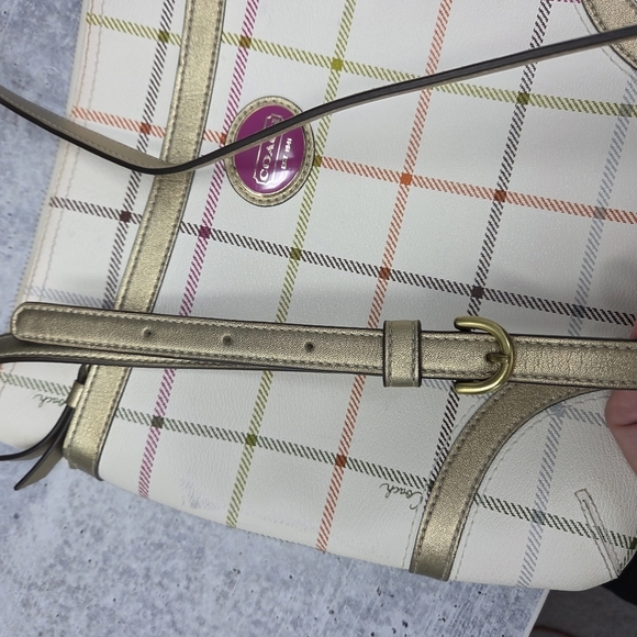 Coach | Peyton Tattersall Shoulder Bag Adjustable Strap Cream Pink Green Purple - Picture 6 of 12